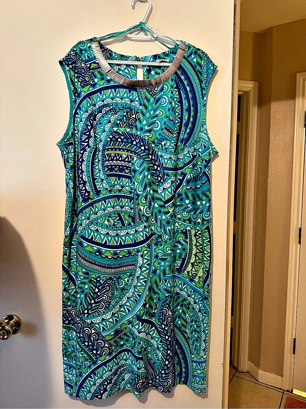 Studio One Geometric Mini Dress in Blue & Green Size 3X Like New
